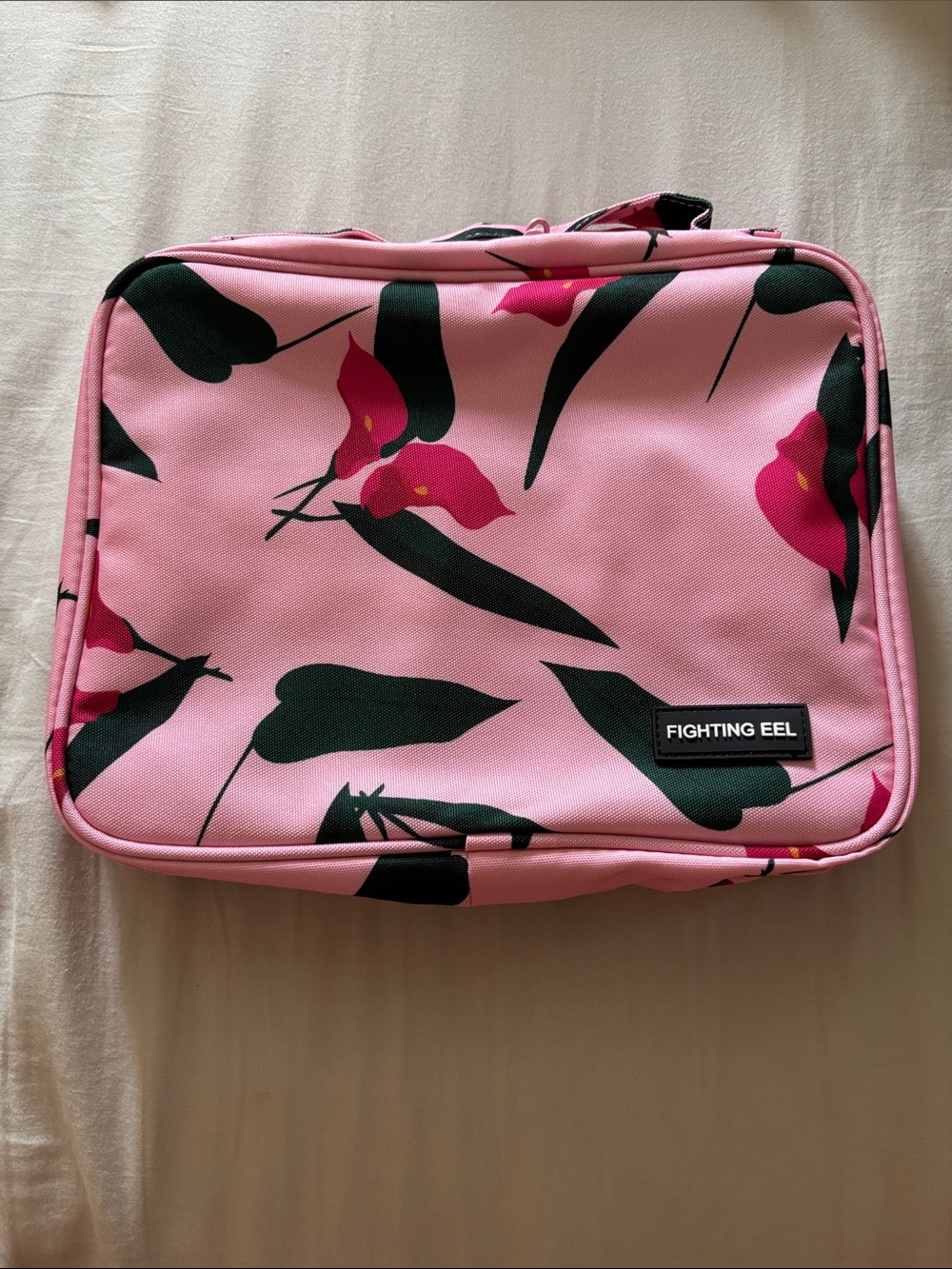 Fighting Eel Pink Floral Zip Cosmetic Case